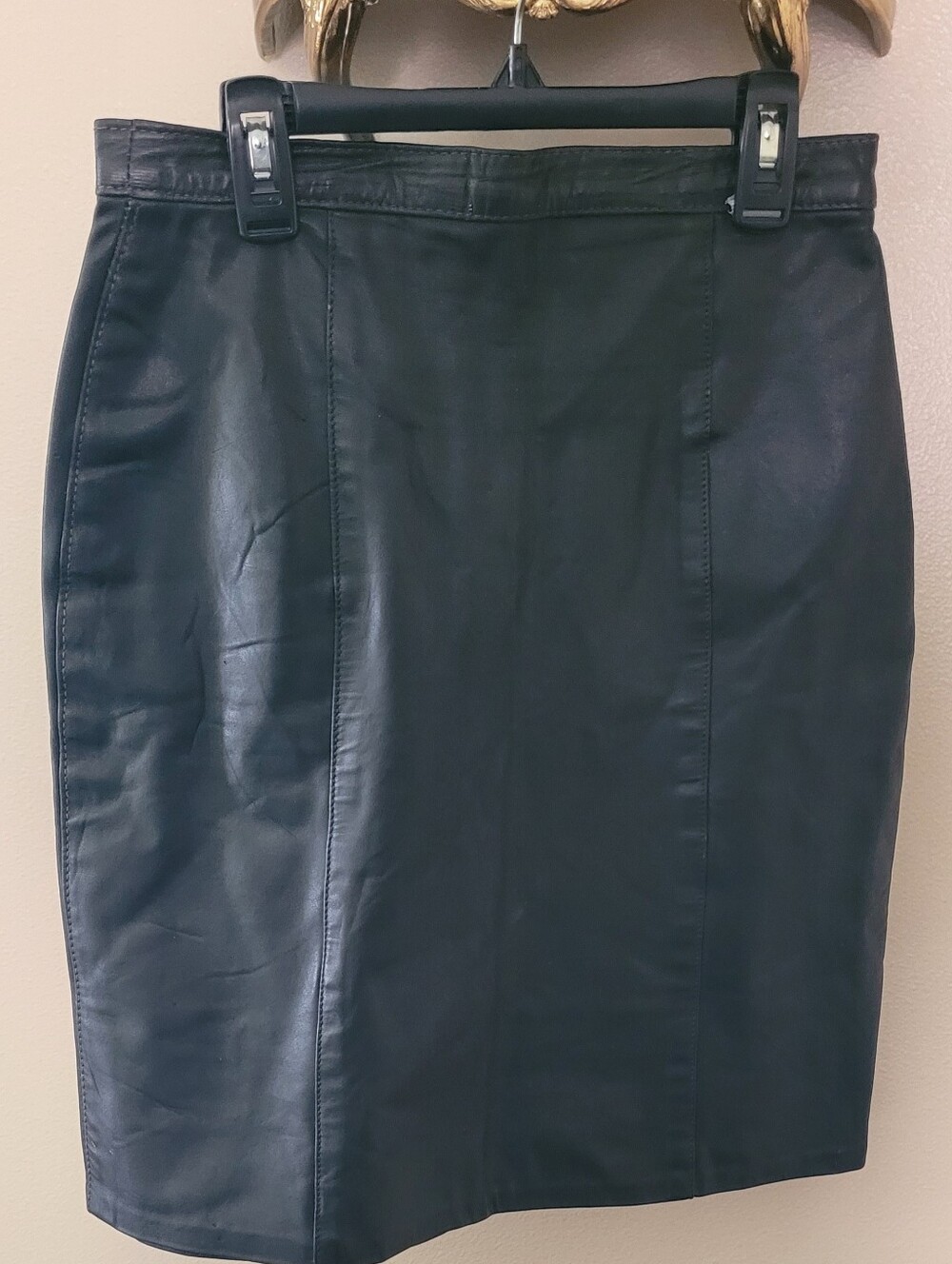 Vintage Comint Black Leather Pencil Skirt 9/10
